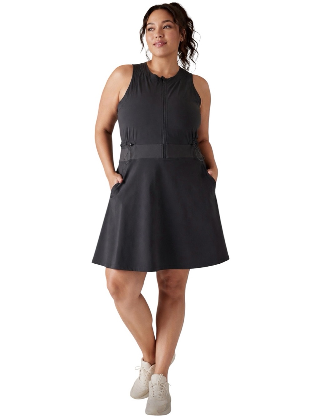 Athleta Venture Out Dress Size 16 Tall Black 1/4 Zip Built In Shorts Adjustable